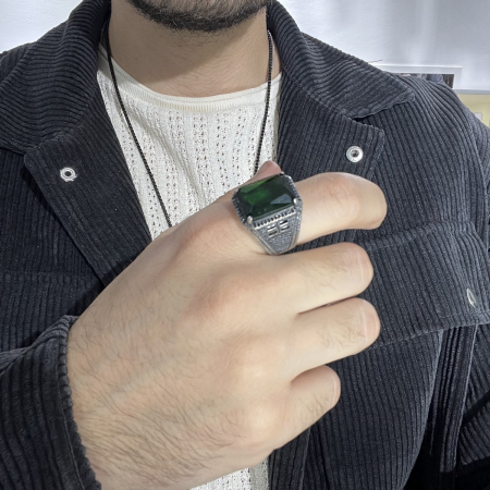 Inel Argint 925 Oversized Green Stone [3]