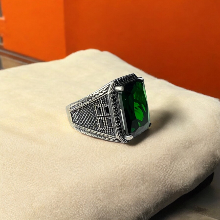 Inel Argint 925 Oversized Green Stone [2]