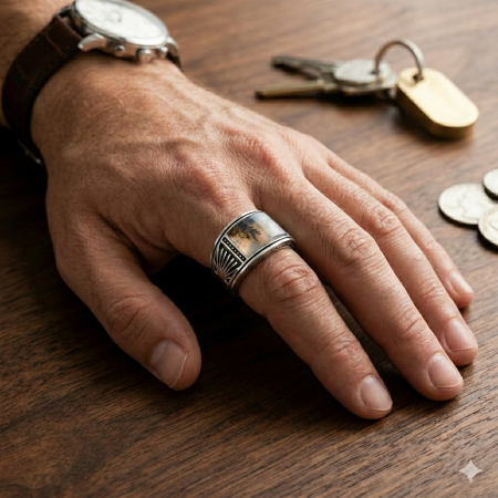 Inel Argint 925 White Abstract Stone [1]