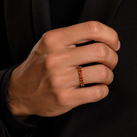 Inel Barbati Tennis 2.5 MM Gold Orange Zirconia [1]