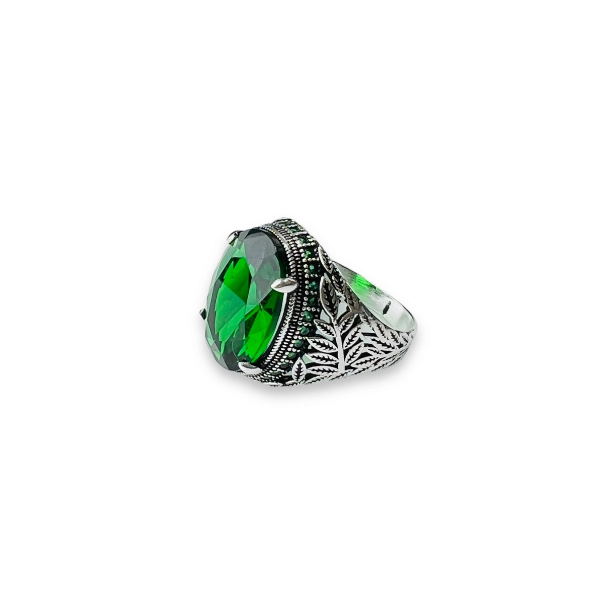INELE ARGINT - Inel Brooks Argint Green Stone Leaf