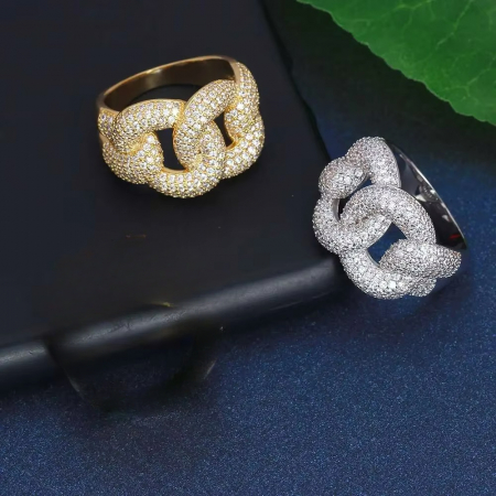 Inel Dama Argint 925 Gold Cuban Full Diamonds [4]