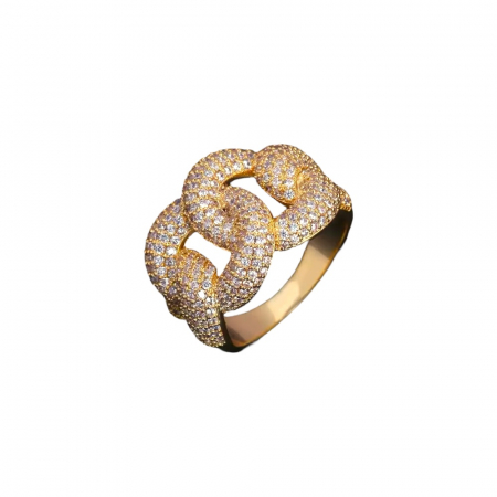 COLECTIE ARGINT - Inel Dama Argint 925 Gold Cuban Full Diamonds