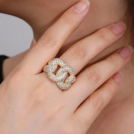 Inel Dama Argint 925 Gold Cuban Full Diamonds [1]