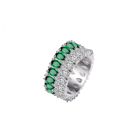 INELE DAMA - Inel Dama Tennis Silver Green Diamonds