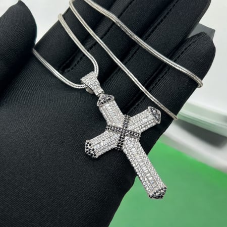 Lant Argint 925 BlackSilver Diamond Cross [1]