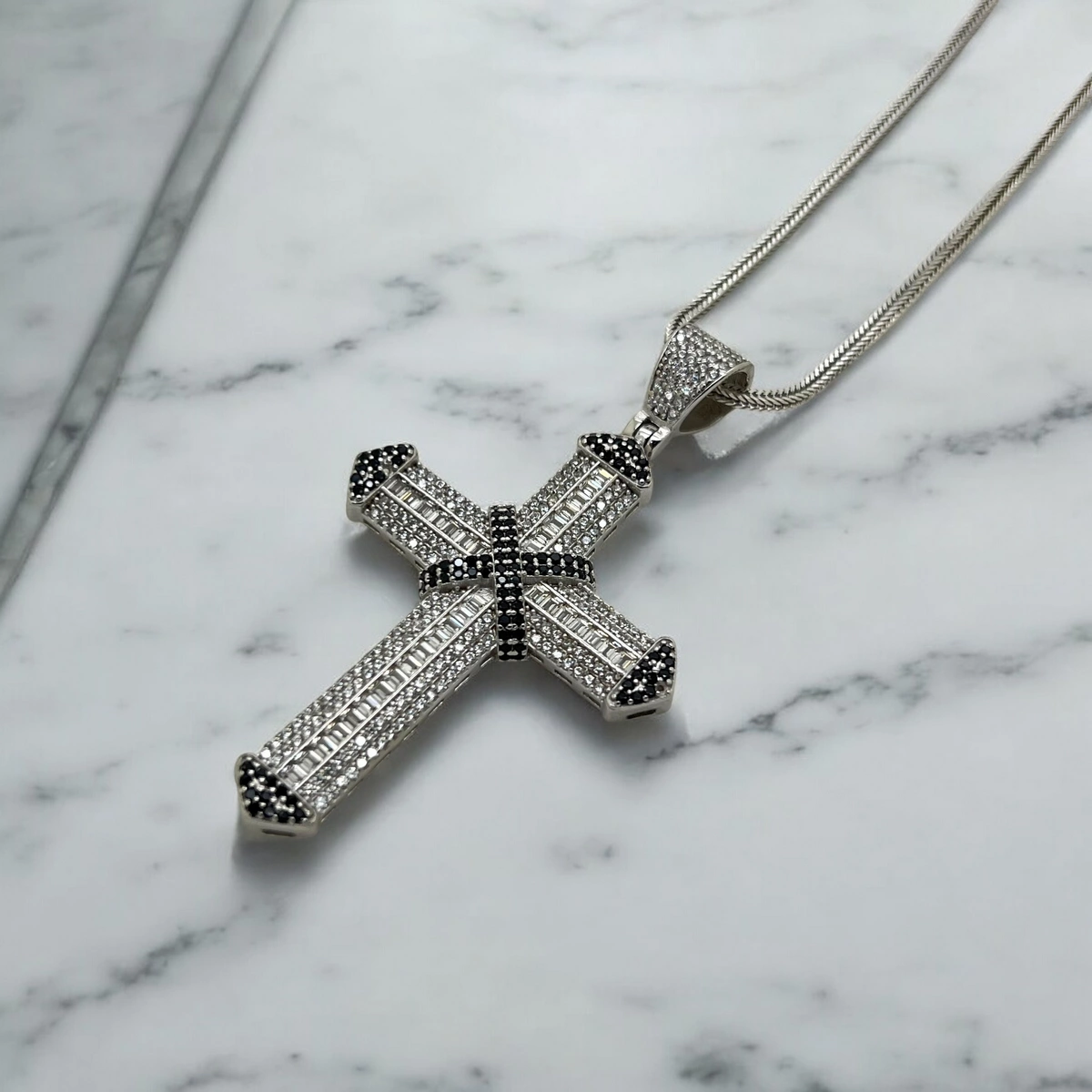 Lant Argint 925 BlackSilver Diamond Cross [2]