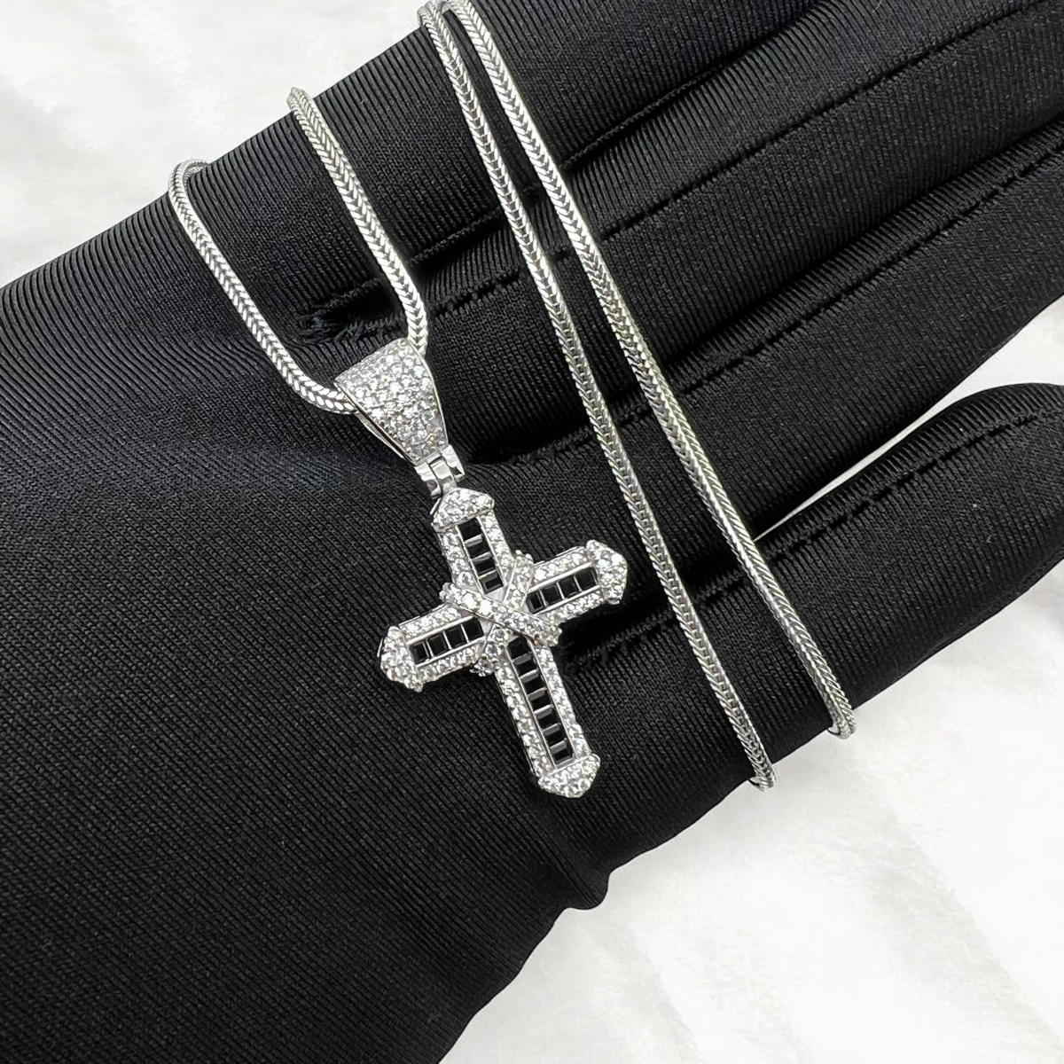Lant Argint 925 BlackWhite Diamonds Cross [2]