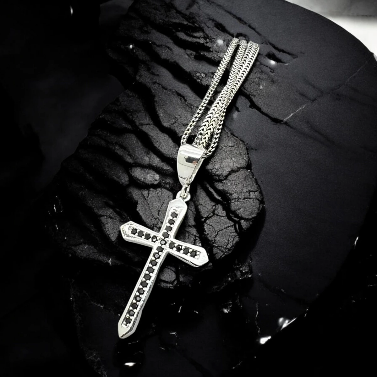 Lant Argint 925 Brooks Black Diamonds Cross [2]