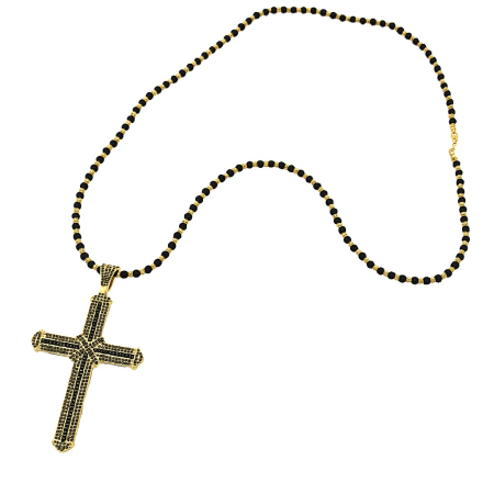 LANTURI ARGINT - Lant Argint 925 Cruce Mare 8 CM Placat Aur 14K