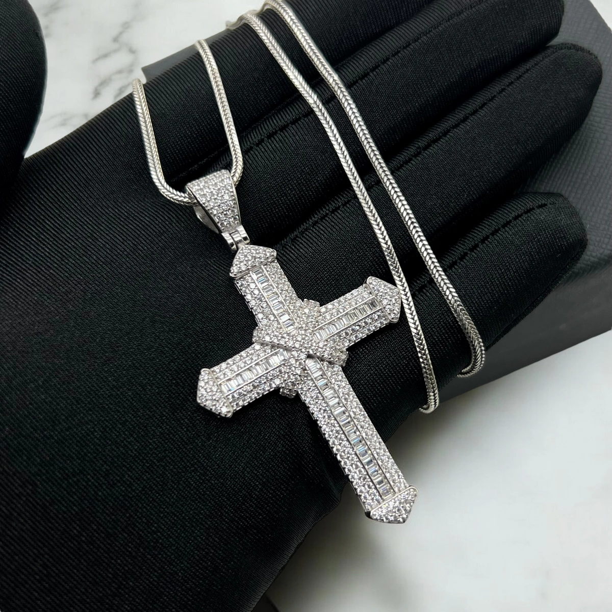 Lant Argint 925 Cruce 5 CM Full Diamonds [1]