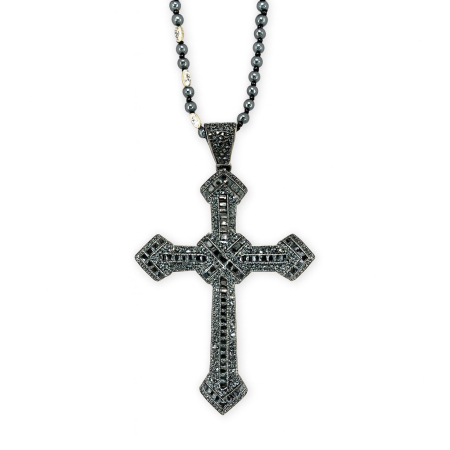 LANTURI ARGINT - Lant Bile Onix Cruce Argint Black 8 CM / 80 CM