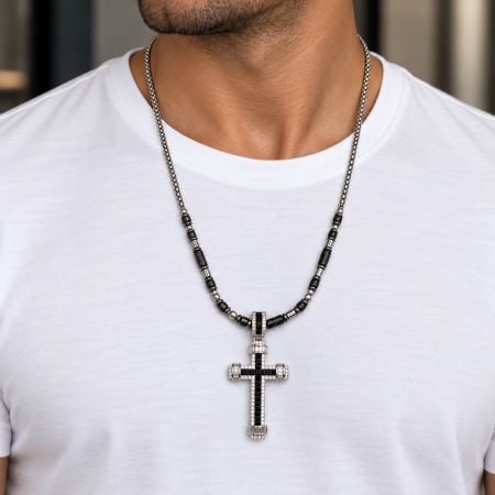 Lant Brooks Black Agate Stone Cross 60 CM [1]