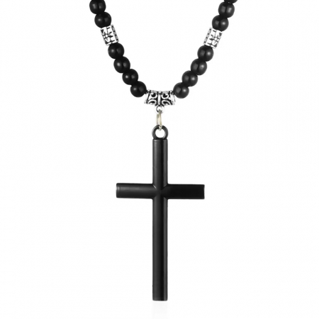 LANTURI CU PANDANTIV - Lant Brooks Black Beads Cross