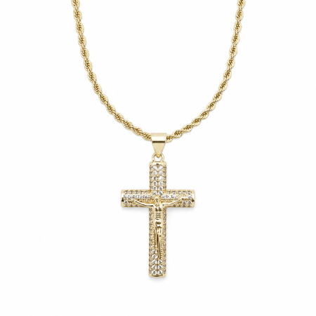 LANTURI - Lant Brooks Cruce Iisus Hristos Placat Aur 14K