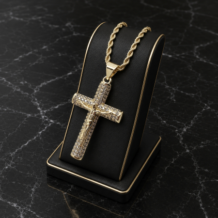 Lant Brooks Cruce Iisus Hristos Placat Aur 14K [2]