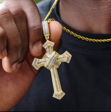Lant Brooks Full Diamonds Gold Ultrafinished Cross 14K [1]
