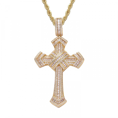 LANTURI CU PANDANTIV - Lant Brooks Full Diamonds Gold Ultrafinished Cross 14K
