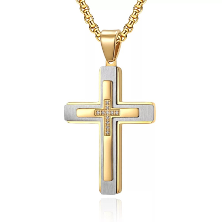 LANTURI CU PANDANTIV - Lant Brooks Gold Diamonds Cross