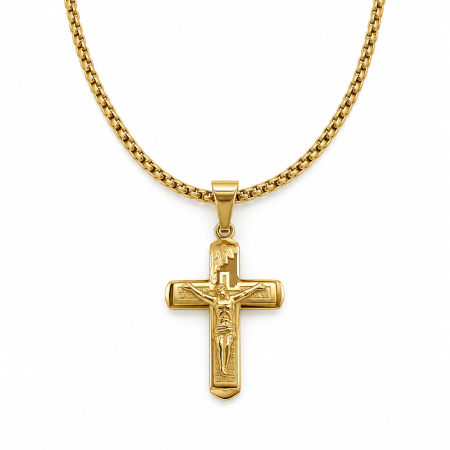LANTURI - Lant Brooks Gold Placat Aur Cruce Cristos