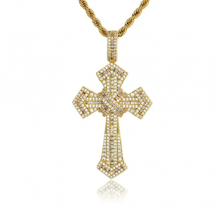LANTURI CU PANDANTIV - Lant Brooks Gold Rope Full Diamonds  Cross