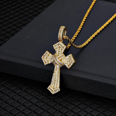Lant Brooks Gold Rope Full Diamonds  Cross [2]