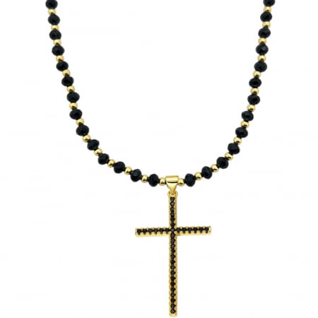 LANTURI ROSARY - Lant Brooks GoldBlack Diamonds Tennis Cross