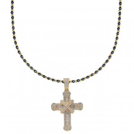 LANTURI CU PANDANTIV - Lant Brooks Goldblack Full Diamonds Cross 60 CM