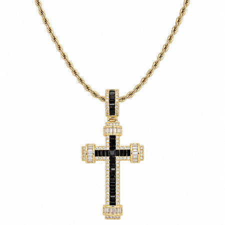 LANTURI CU PANDANTIV - Lant Brooks GoldBlack Tennis Cross Rope Chain