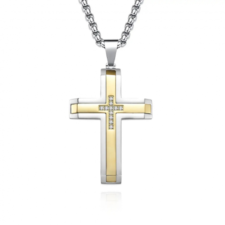 LANTURI CU PANDANTIV - Lant Brooks GoldSilver Cross Steel