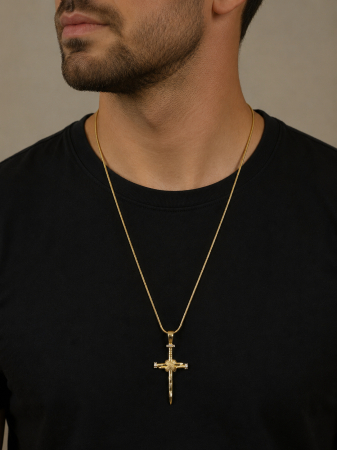 Lant Brooks Round Snake Nail Cross 14K Gold Plated [1]