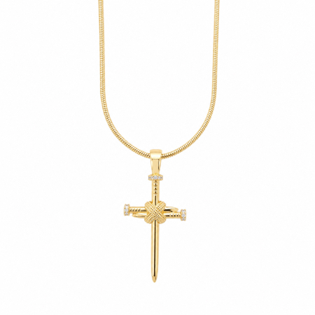 LANTURI CU PANDANTIV - Lant Brooks Round Snake Nail Cross 14K Gold Plated