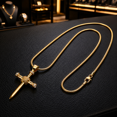 Lant Brooks Round Snake Nail Cross 14K Gold Plated [2]