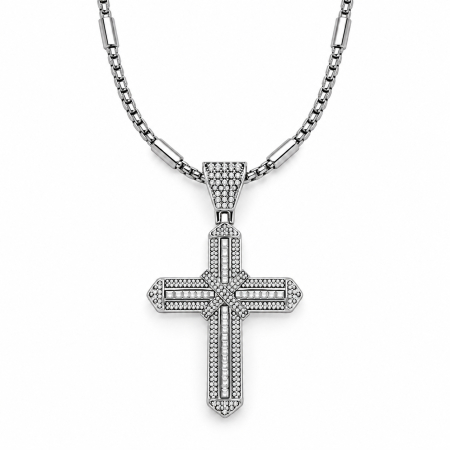 LANTURI CU PANDANTIV - Lant Brooks Silver Diamond Cross Excelsior