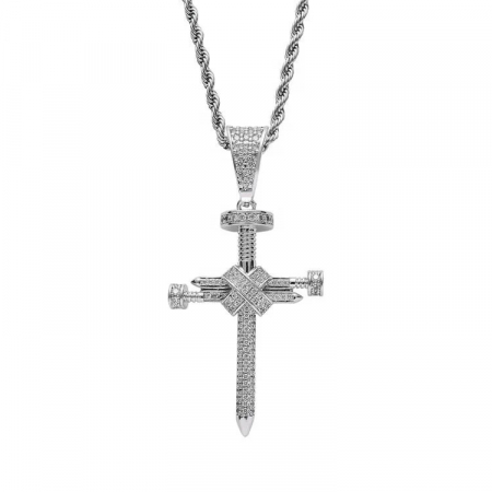 LANTURI CU PANDANTIV - Lant Brooks Silver Steel Diamonds Cross Masterpiece