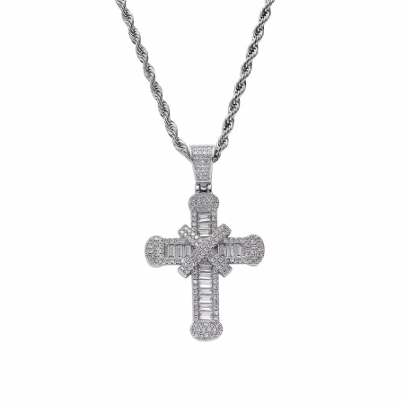 LANTURI CU PANDANTIV - Lant Brooks Silver Steel Diamonds Cross Masterpiece NEW