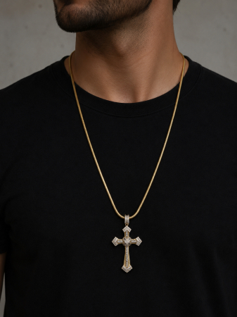 Lant Brooks Snake Diamond Cross 14K Gold Plated [1]
