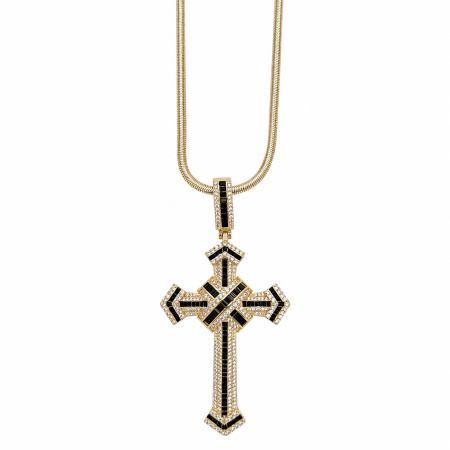 LANTURI CU PANDANTIV - Lant Brooks Snake Diamond Cross 14K Gold Plated