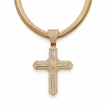 Lant Brooks Snake Gold Cross Diamonds 6 MM [1]