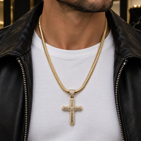 LANTURI CU PANDANTIV - Lant Brooks Snake Gold Cross Diamonds 6 MM