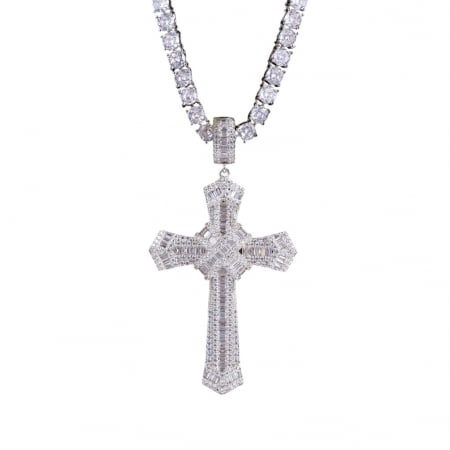 LANTURI CU PANDANTIV - Lant Brooks Tennis Big Cross Full Diamonds 60 CM / 3MM