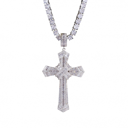 BIJUTERII DAMA - Lant Brooks Tennis Big Cross Full Diamonds 3MM