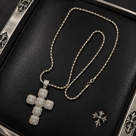 Lant Cruce Argint 925 Full Diamonds Cubic Cross [3]