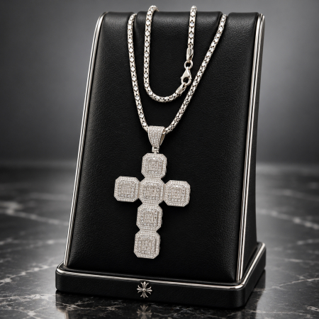 Lant Cruce Argint 925 Full Diamonds Cubic Cross [2]