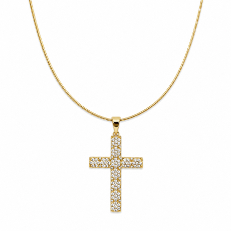 COLIERE INOX - Lant Dama Gold Angelic Cross Diamonds 14K Gold Plated