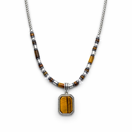 COLECTIA ARGINT - Lant Inox+Pandantiv Argint si pietre naturale