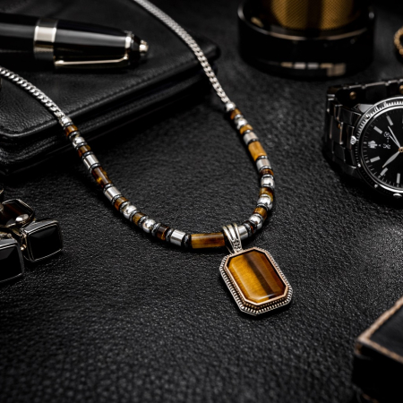 Lant Inox+Pandantiv Argint si pietre naturale [1]