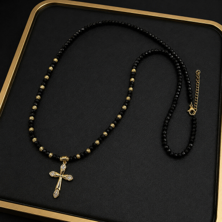 Lant Rosary GoldBlack Cross [2]