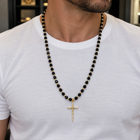 Lant Rosary GoldBlack Cross [1]