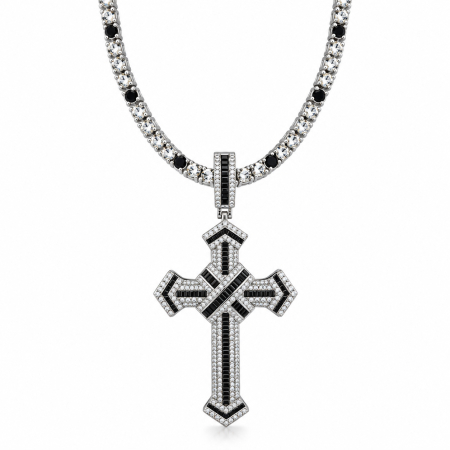 LANTURI - Lant Tennis Black-White Full Diamonds Cross 70 CM